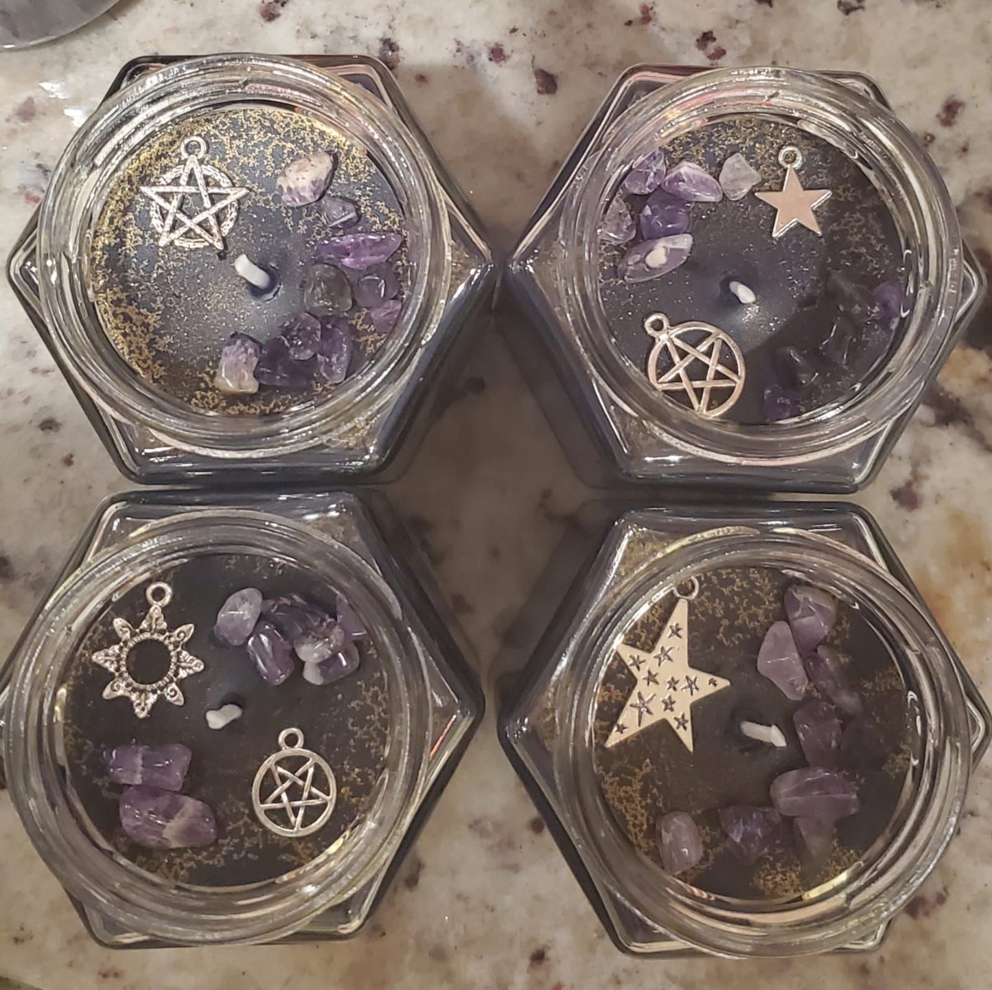 ARTEMISA (Witches Brew) SOY Candle with Amethyst Stones and Charm | Small Hex Jar - D SCENT