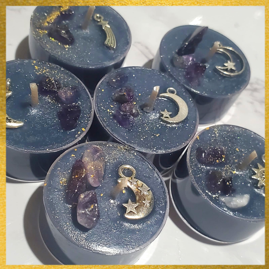 ARTEMISA (Witches Brew) Soy Tealight with Amethyst Stones and Charm | Set of 4 - D SCENT