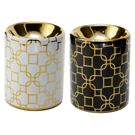 *ARRIVING SOON* Black Mini Gold Metallic Geometric | Ceramic Fragrance Warmer | Wax Warmer / Oil Burner - D SCENT