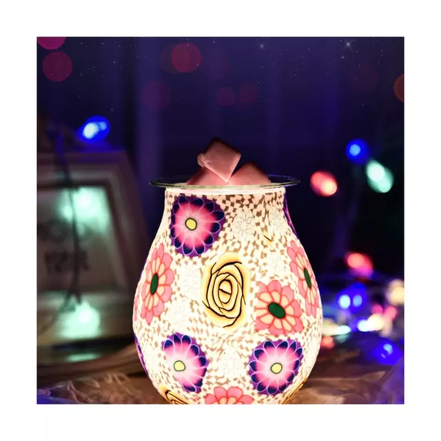 White Glass Pottery Flower Electric US Wax Warmer / Oil Burner - D SCENT