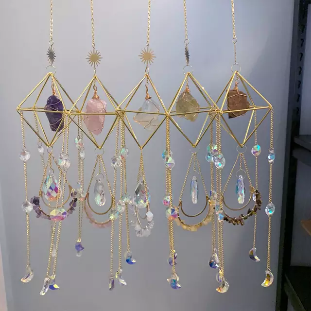 Rose Quartz | Crystal Wind Chime Moon and Sun Catcher - D SCENT