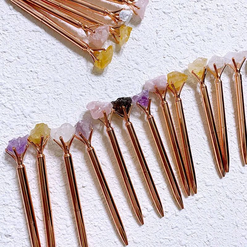 Rose Quartz Natural Crystal Raw Stone | Rose Gold Pen - D SCENT