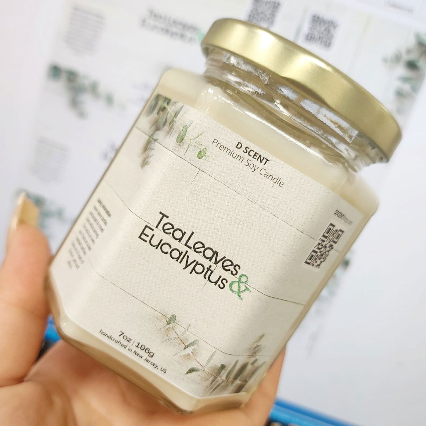 Tea Leaves & Eucalyptus Soy Candle | Large Hex Jar - D SCENT