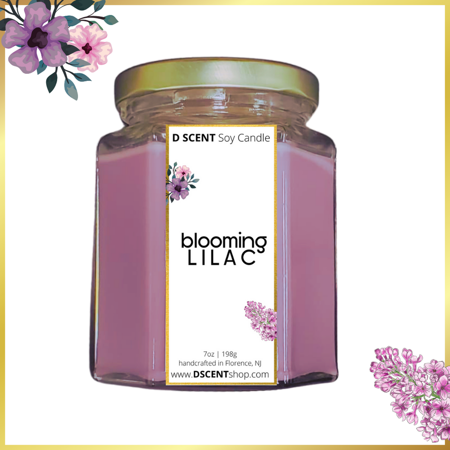 blooming LILAC Soy Candle | Large Hex Jar - D SCENT