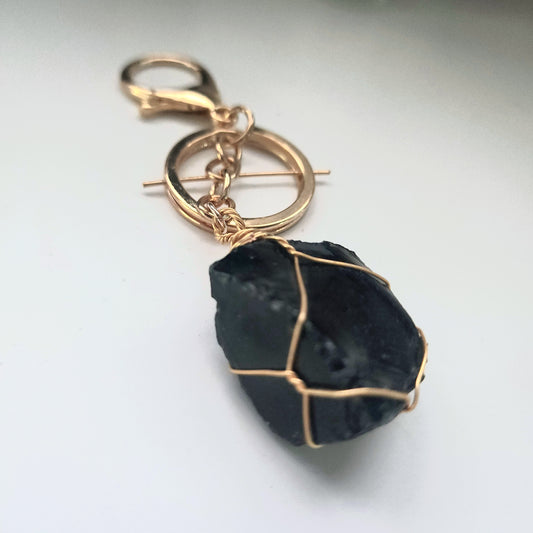 Obsidian Natural Crystal Raw Stone | Keychain