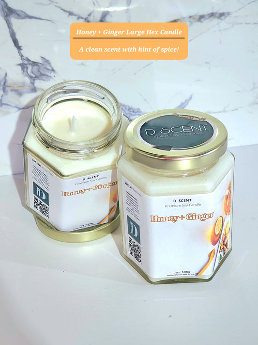 Honey and Ginger Soy Candle | Large Hex Jar