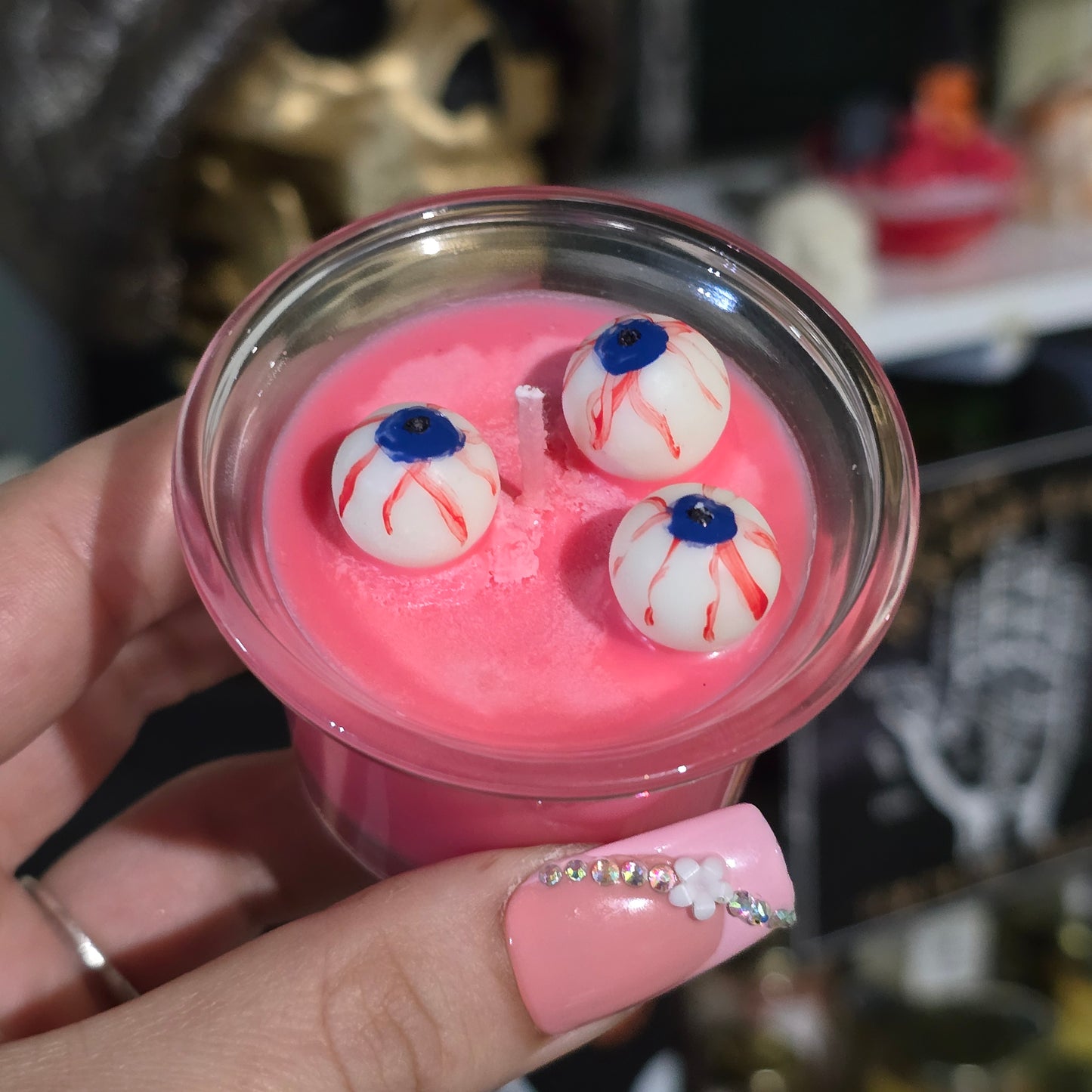 Spooky Eyes Mini Candle, Halloween, Strawberry, Blackberry, Sweet, Fruity, Handmade, Soy Wax, Aromatic, Home Fragrance, Decor, Unisex