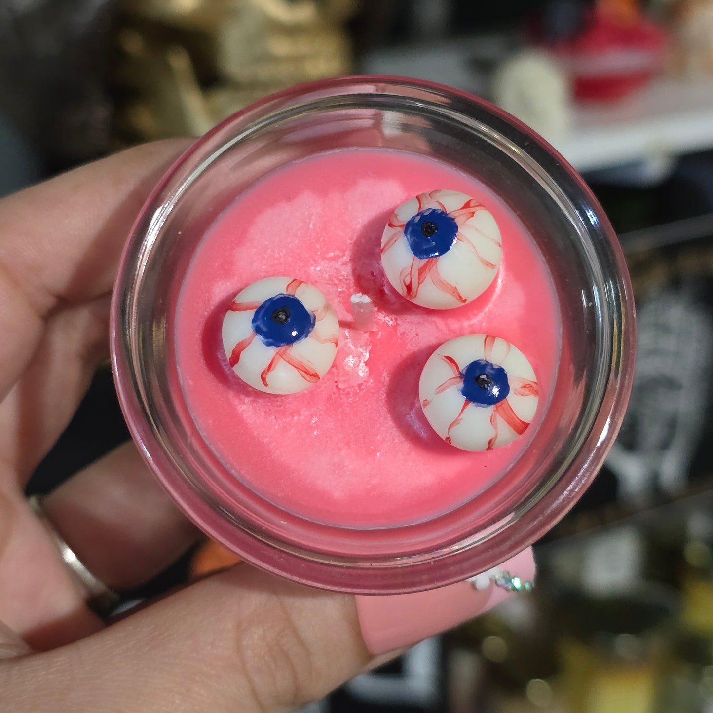 Spooky Eyes Mini Candle, Halloween, Strawberry, Blackberry, Sweet, Fruity, Handmade, Soy Wax, Aromatic, Home Fragrance, Decor, Unisex