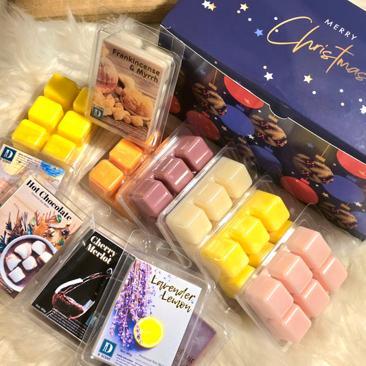 Merry Christmas Wax Melt Gift Box with Greeting Card | 12 NEW Scented Soy Wax Melts in Clamshells to Fragrance your Home