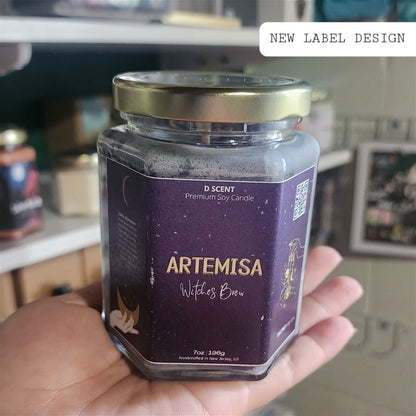 ARTEMISA (Witches Brew) Soy Candle with Amethyst Stones and Charm | Large Hex Jar - D SCENT 