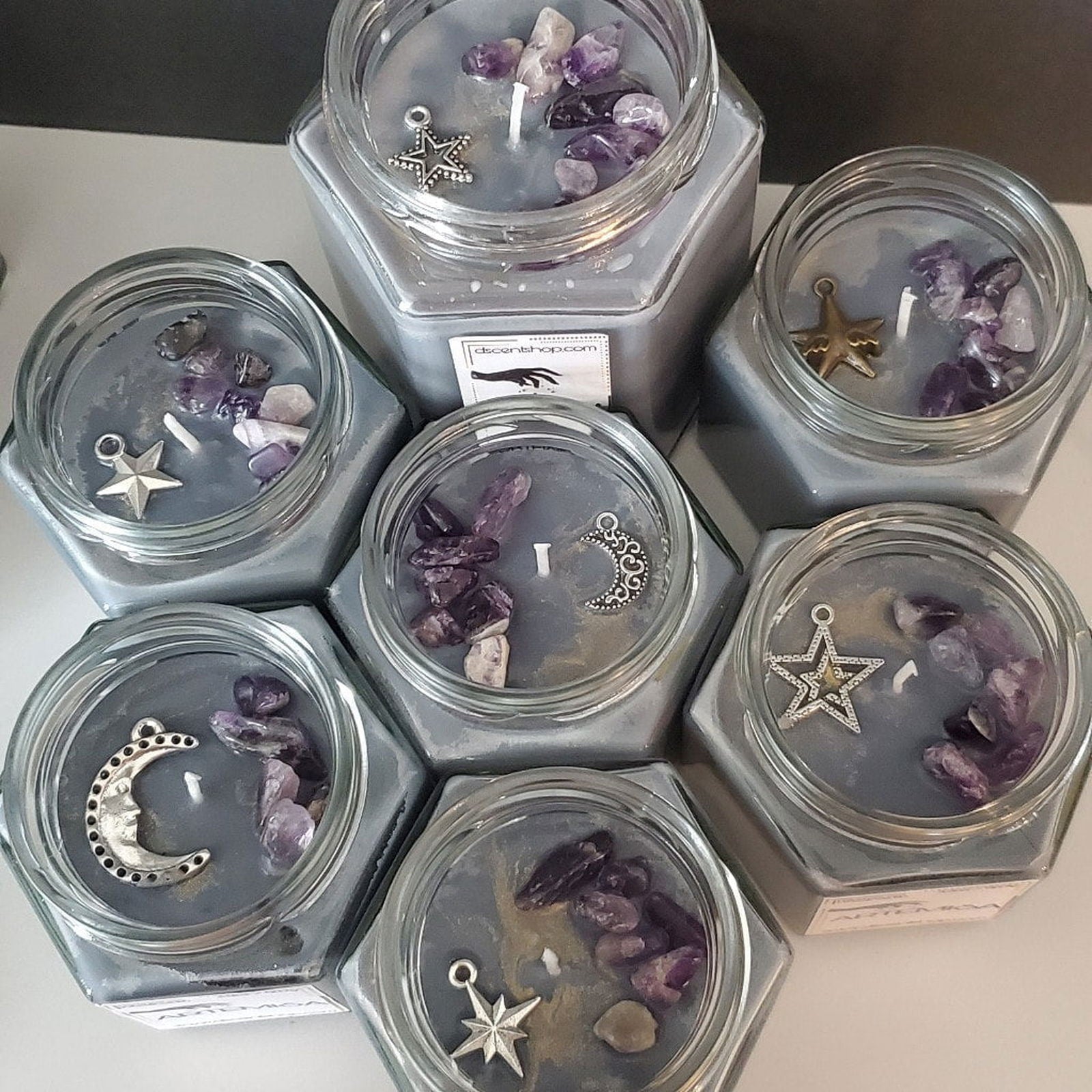 ARTEMISA (Witches Brew) Soy Candle with Amethyst Stones and Charm | Small Hex Jar - D SCENT 