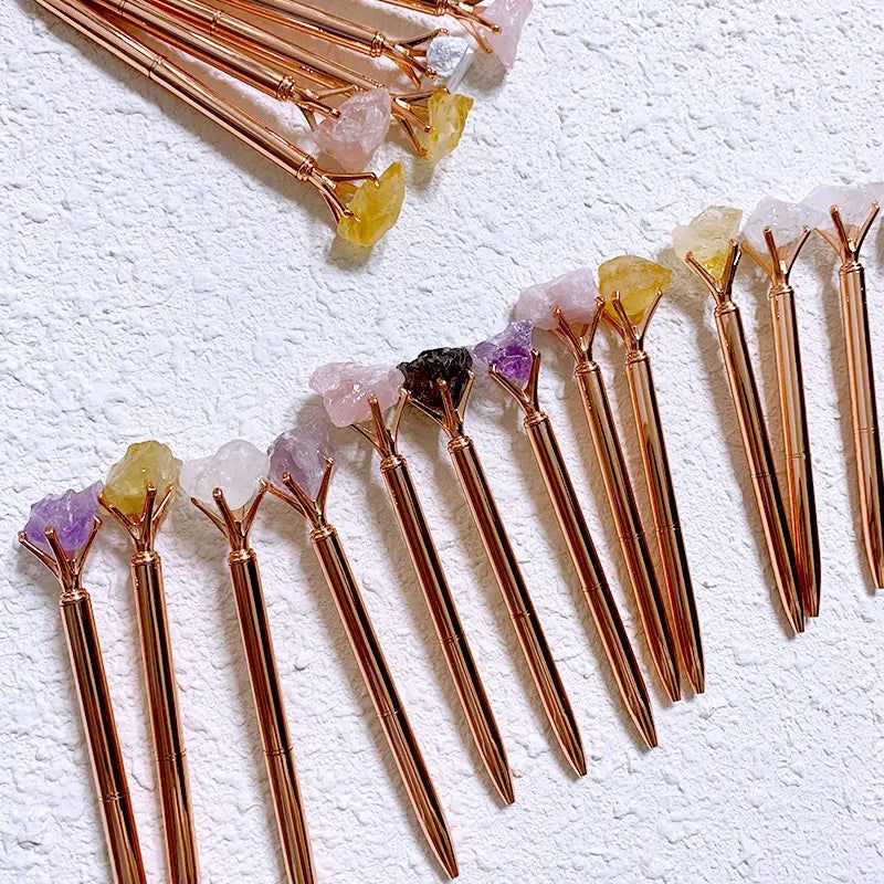 Amethyst Natural Crystal Raw Stone | Rose Gold Pen - D SCENT 