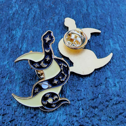 Black Space Snake with Moon Enamel Pin - D SCENT 
