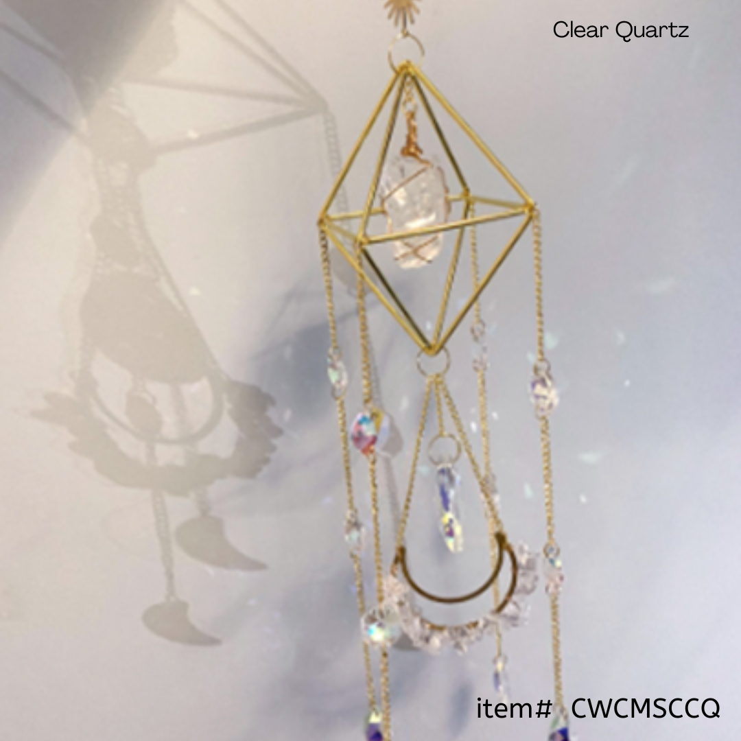 Clear Quartz | Crystal Wind Chime Moon and Sun Catcher - D SCENT 