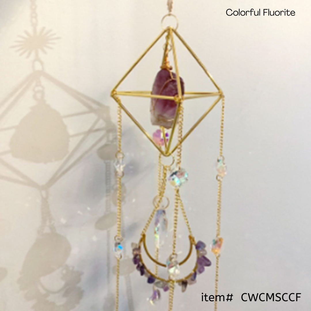 Colorful Fluorite | Crystal Wind Chime Moon and Sun Catcher - D SCENT 