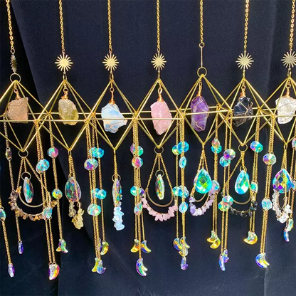 Colorful Fluorite | Crystal Wind Chime Moon and Sun Catcher - D SCENT 
