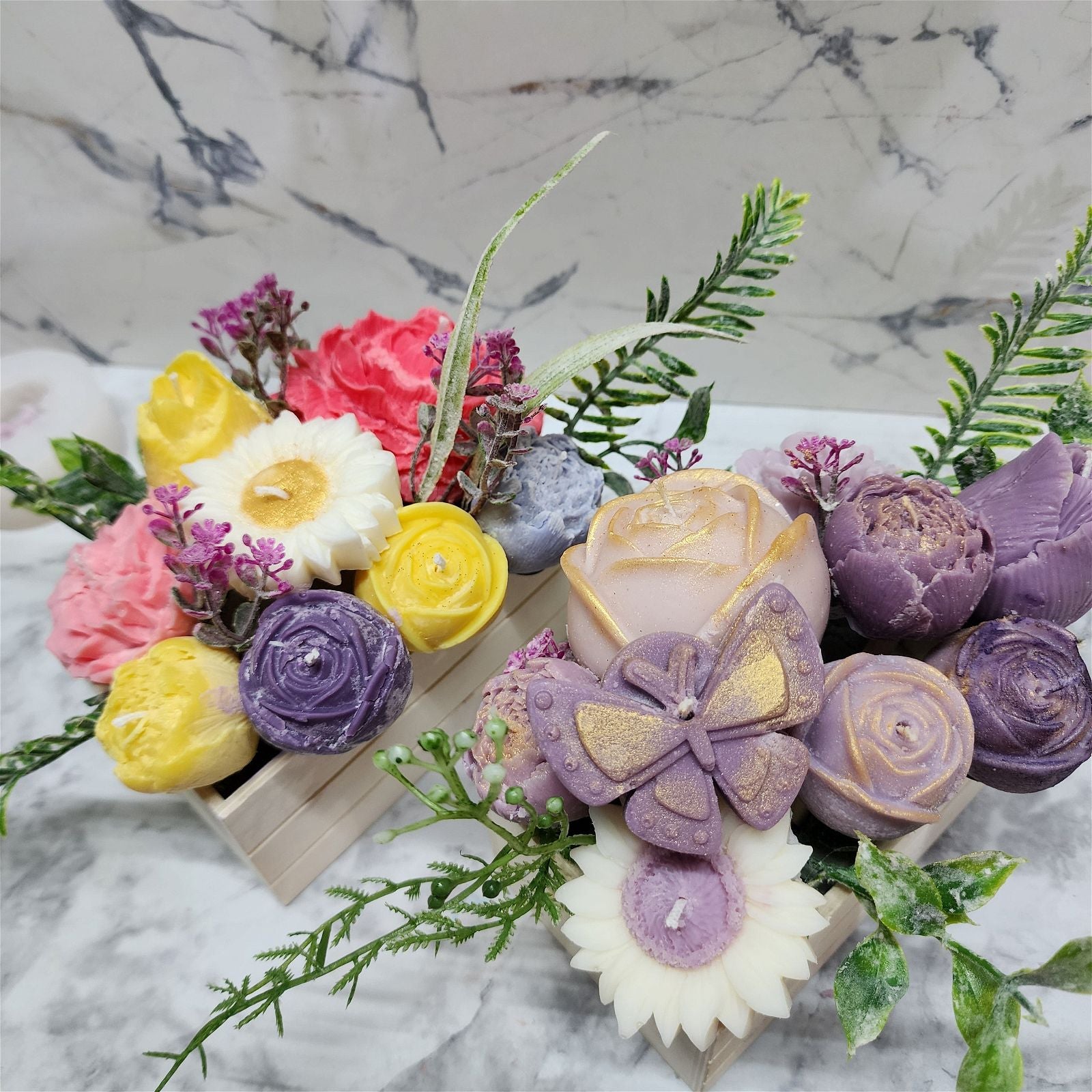 Purple Flower Candles Arrangement | Premium Soy Wax | Handcrafted Floral Candle Centerpiece | Wedding | Home Decor - D SCENT 