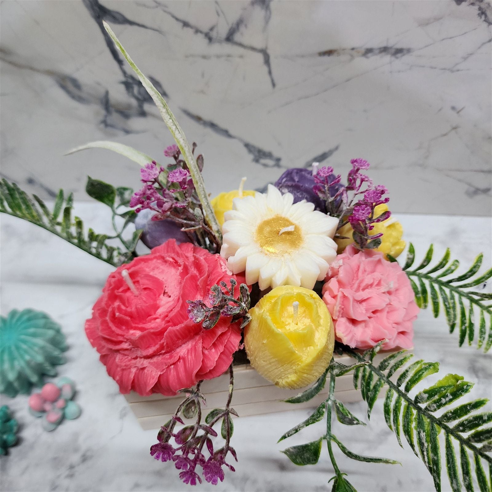 Bright Colors Flower Candles Arrangement | Premium Soy Wax | Handcrafted Floral Candle Centerpiece | Wedding | Home Decor - D SCENT 