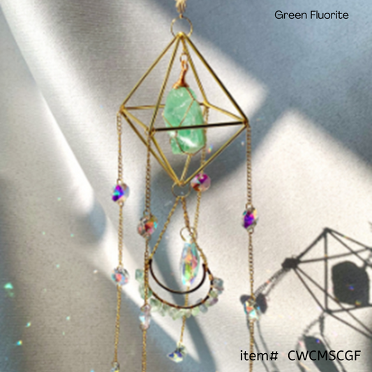 Green Fluorite | Crystal Wind Chime Moon and Sun Catcher - D SCENT 