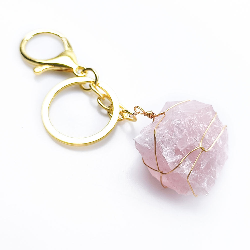 Rose Quartz Natural Crystal Raw Stone | Keychain