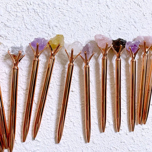 Amethyst Natural Crystal Raw Stone | Rose Gold Pen