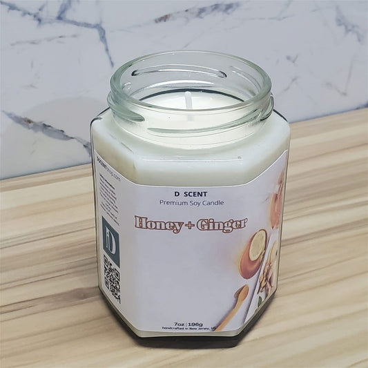 Honey and Ginger Soy Candle | Large Hex Jar - D SCENT 