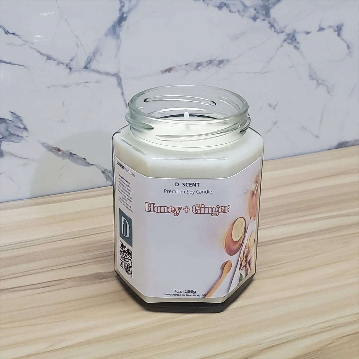 Honey and Ginger Soy Candle | Large Hex Jar - D SCENT 