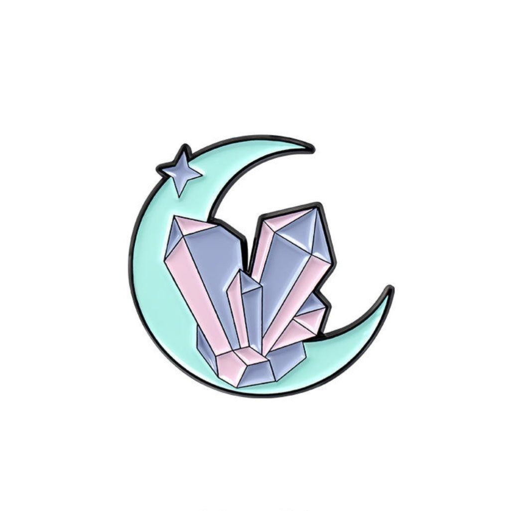 Moon and Crystal Cluster Enamel Pin - D SCENT 