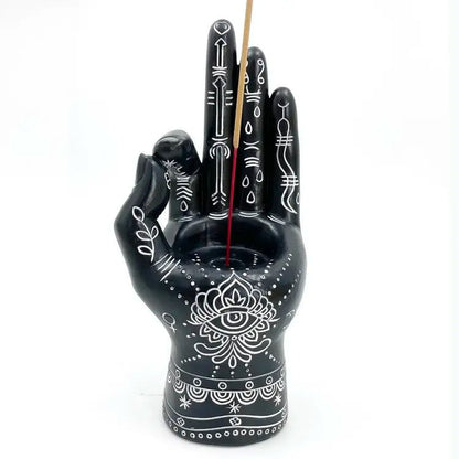 Mystic Hamsa Mantric Hand Resin Palmscape | Incense Burner and Tealight Holder - D SCENT 