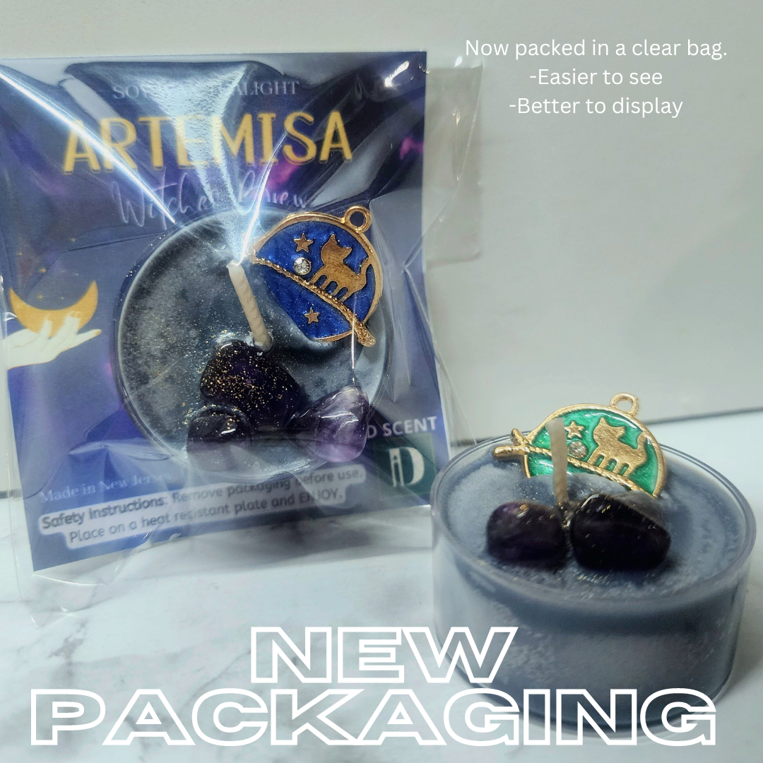 ARTEMISA (Witches Brew) Soy Candle with Amethyst Stones and Charm | Tealight - D SCENT 