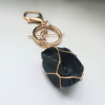 Obsidian Natural Crystal Raw Stone | Keychain - D SCENT 