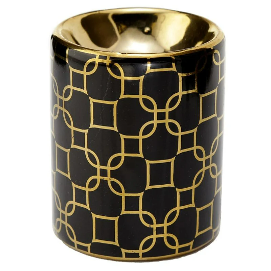 *ARRIVING SOON* Black Mini Gold Metallic Geometric | Ceramic Fragrance Warmer | Wax Warmer / Oil Burner - D SCENT 