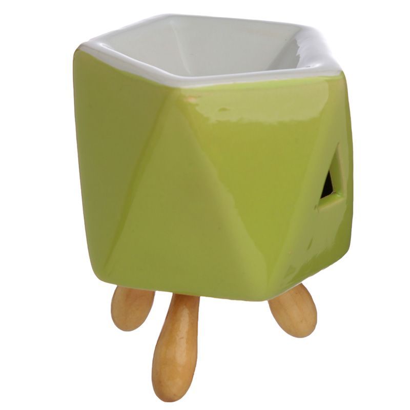 Bright Color Abstract with Wood Feet Ceramic  Wax Warmer / Oil Burner - D SCENT 