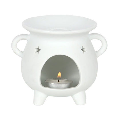 White Cauldron Pentagram Triple Moon Wax Warmer / Oil Burner - D SCENT 