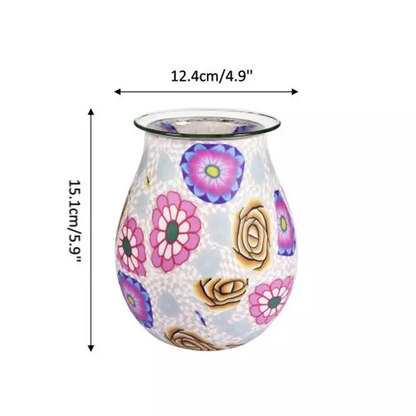 White Glass Pottery Flower Electric US Wax Warmer / Oil Burner - D SCENT 