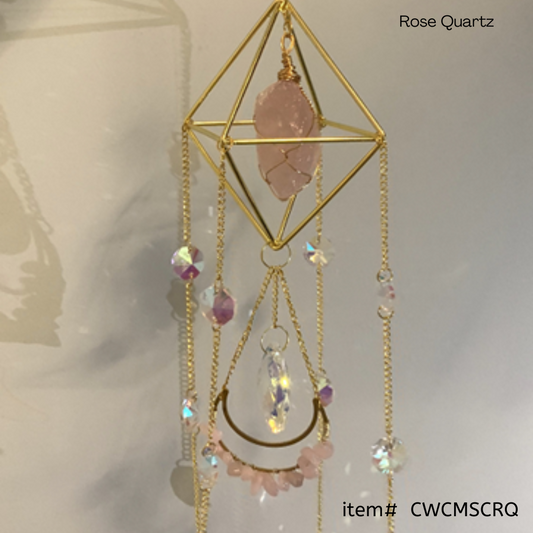 Rose Quartz | Crystal Wind Chime Moon and Sun Catcher - D SCENT 