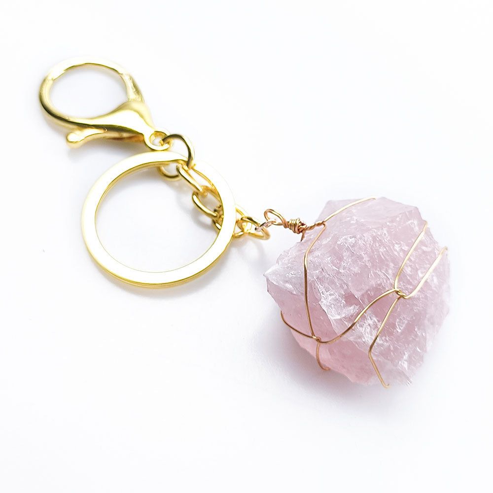 Rose Quartz Natural Crystal Raw Stone | Keychain - D SCENT 