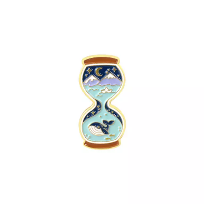 Sea Whale Night Mountain Hourglass Enamel Pin - D SCENT 