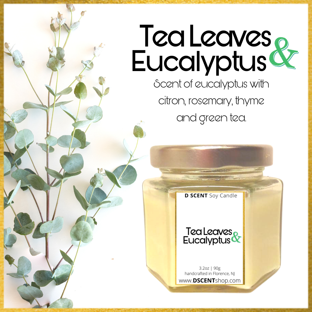 Tea Leaves & Eucalyptus Soy Candle | Small Hex Jar - D SCENT 