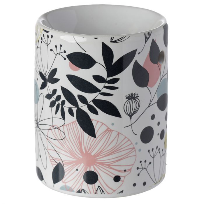 Black and colorful flowers print Ceramic Oil Burner / Wax Warmer - D SCENT 