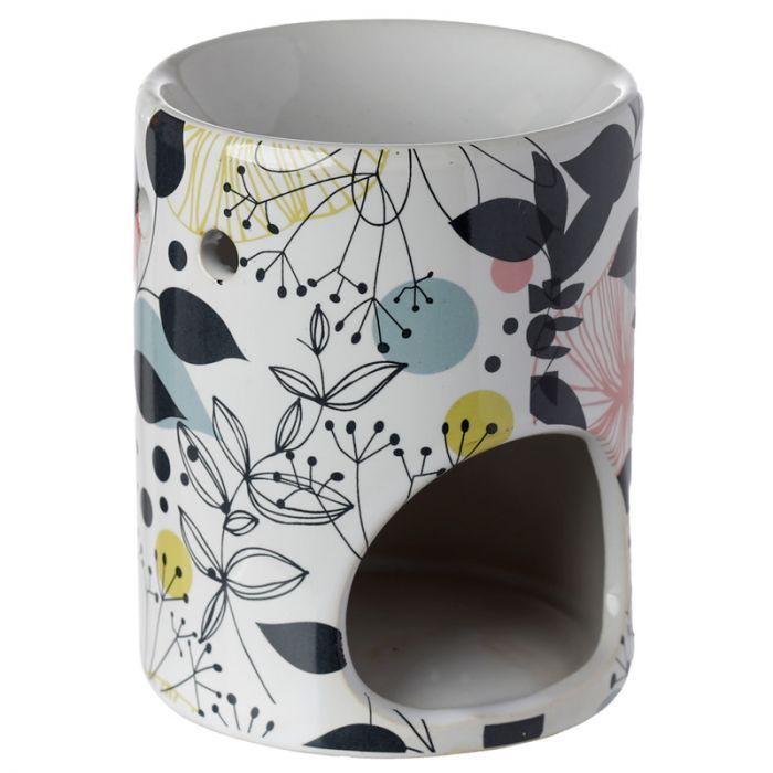 Black and colorful flowers print Ceramic Oil Burner / Wax Warmer - D SCENT 