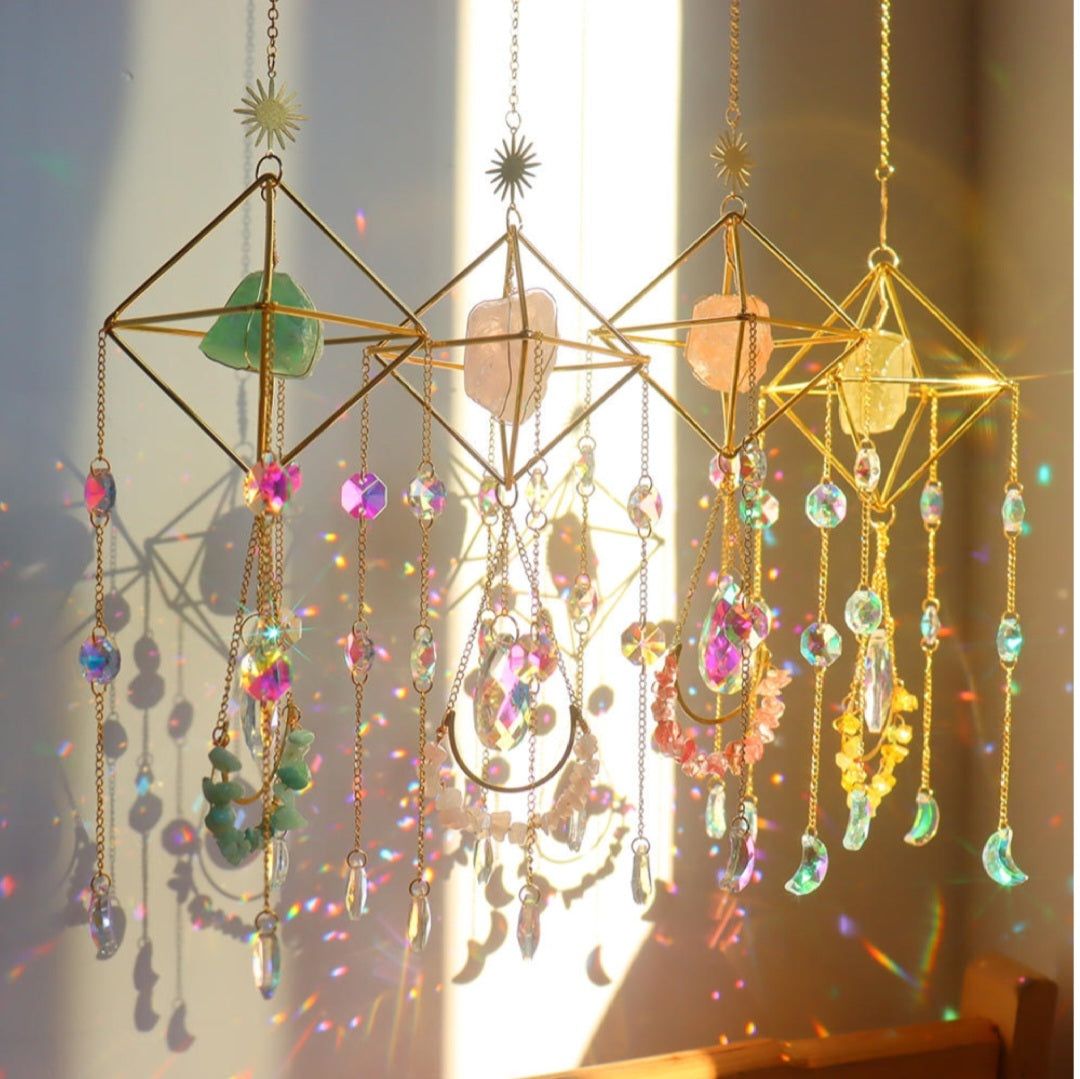 Yellow Jade | Crystal Wind Chime Moon and Sun Catcher - D SCENT 