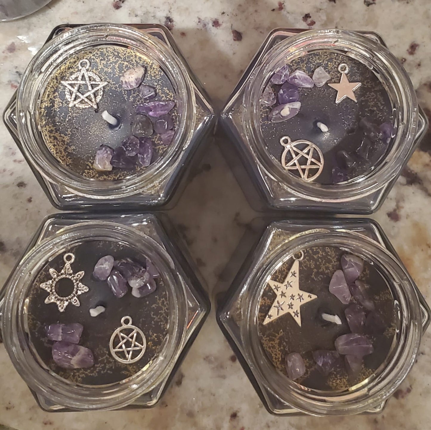 ARTEMISA (Witches Brew) SOY Candle with Amethyst Stones and Charm | Small Hex Jar