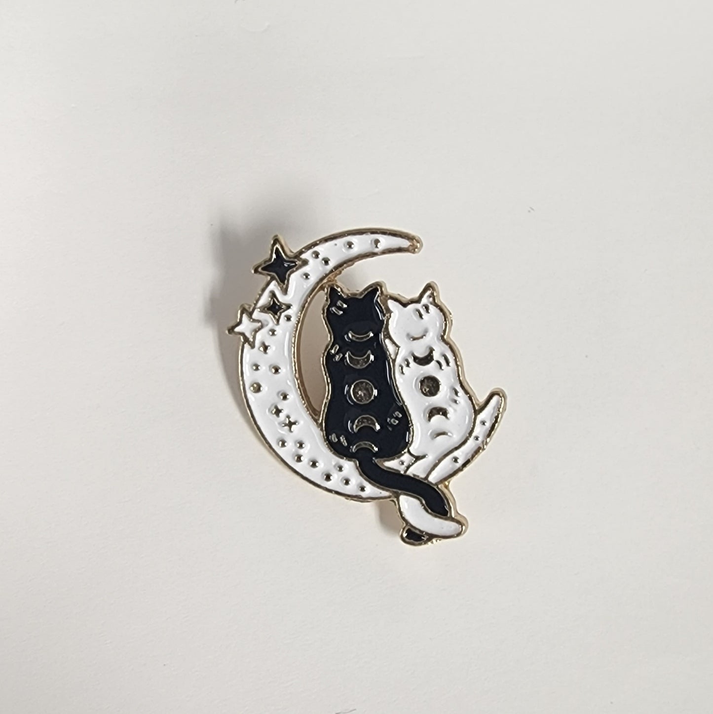 Black and White Cats in Moon Enamel Pin