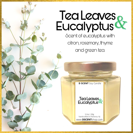 Tea Leaves & Eucalyptus Soy Candle | Small Hex Jar
