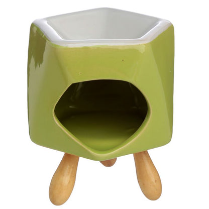 Bright Color Abstract with Wood Feet Ceramic  Wax Warmer / Oil Burner
