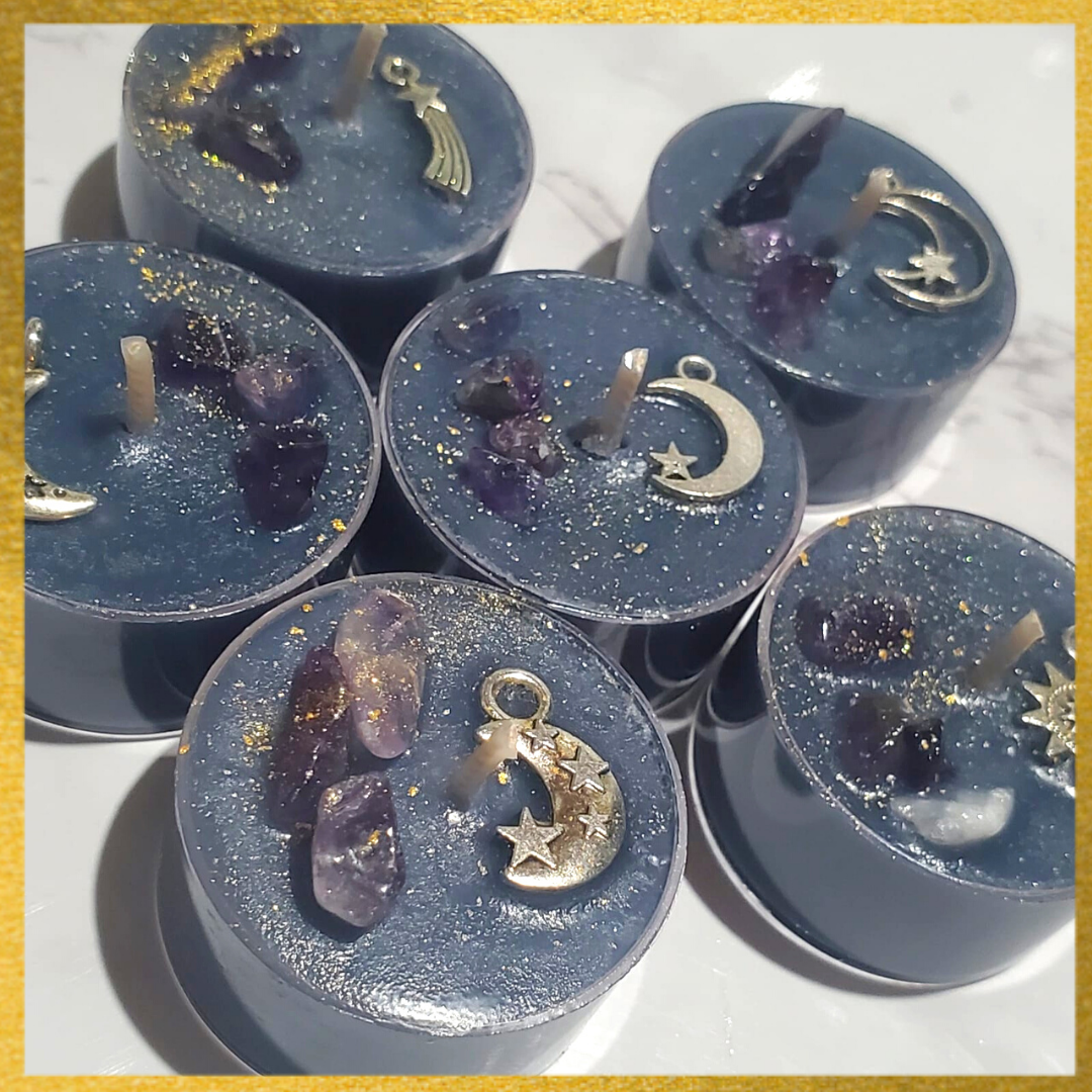 ARTEMISA (Witches Brew) Soy Tealight with Amethyst Stones and Charm | Set of 4